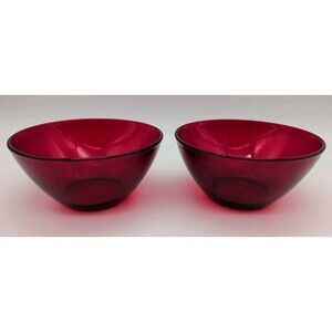 2 Ruby Red Arcoroc Desert Cereal Bowls  France Christmas Holiday Small